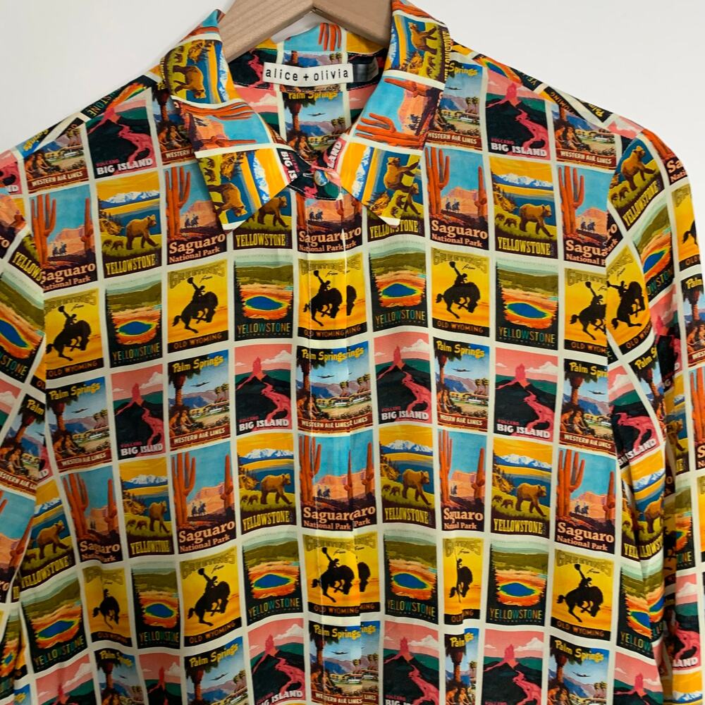 Alice + Olivia Willa Western Printed Button-Front Shirt Womens Large - Picture 11 of 16